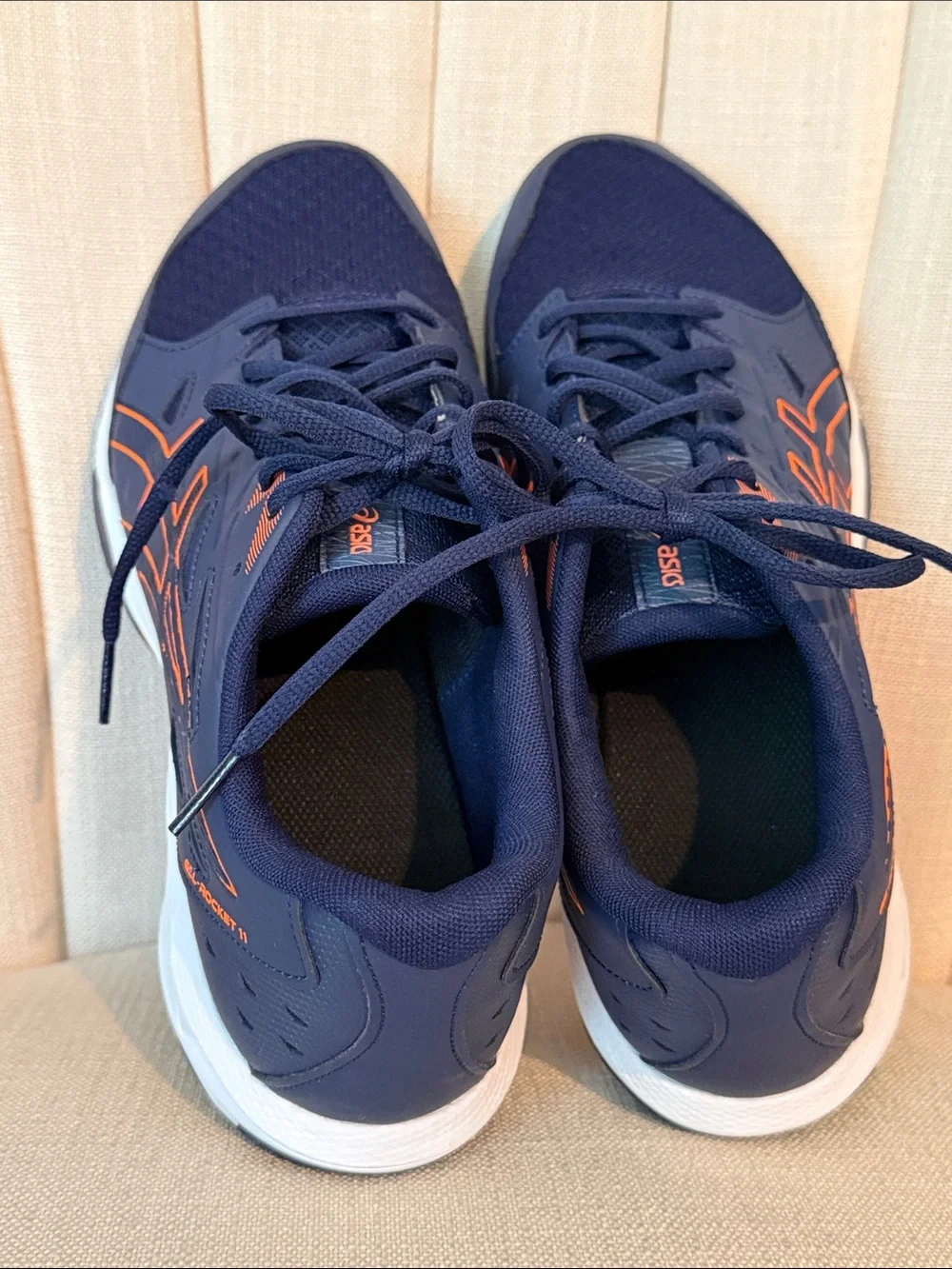 Mens 9 wide ASICS Gel-Rocket 11 peacoat shocking orange athletic indoor sneaker